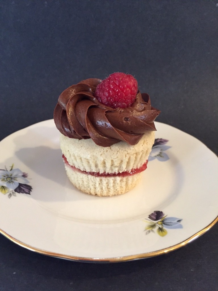 almond raspberry cupcake with chocolate frosting vegan and gluten-free | juliesoriginal.com